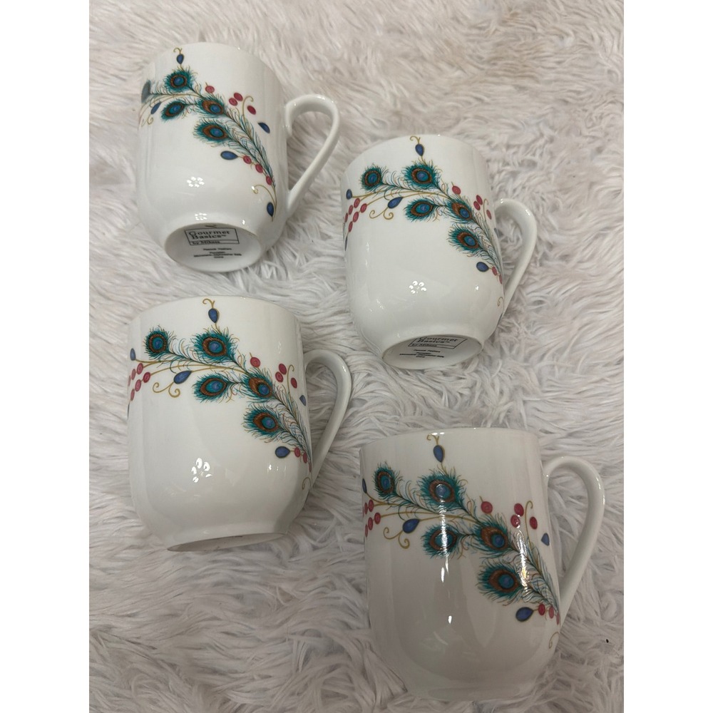 Mikasa Peacock Feathers Mug Set of 4 Gourmet Basics Porcelain